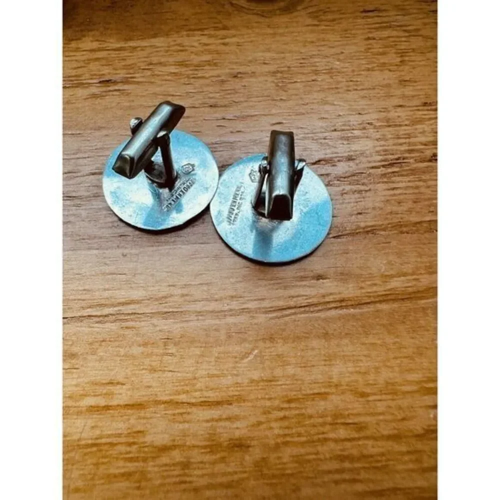 MEXICO 925‎ Sterling Silver Mayan Aztec Sun Calendar Cufflinks Vintage 10.62g
